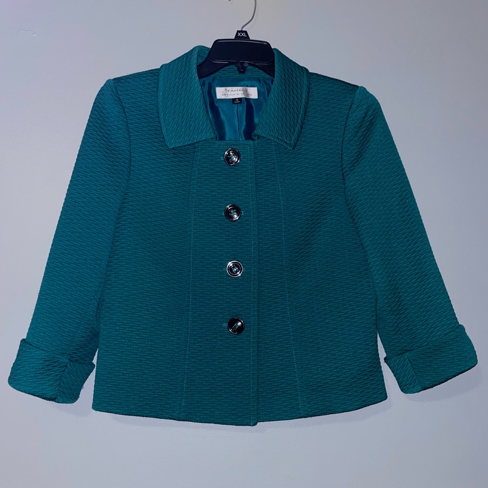🦚Tahari Teal Button-Up Jacket